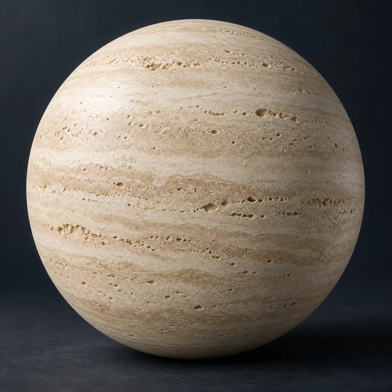 Travertine sphere showing fine natural pores and grain